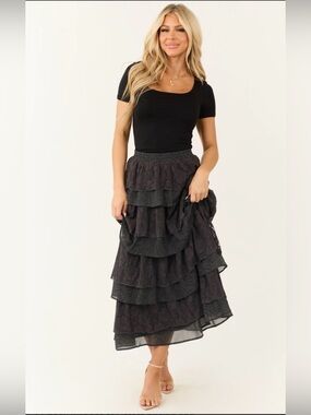 Tiered Black Lace Maxi Skirt